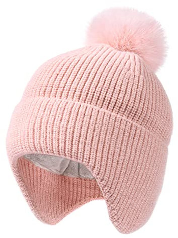 FURTALK Kleinkind Baby Wintermütze warm gefüttert Kinder Strickmütze mit Ohrenklappe Neugeborenes Pom Pom Beanie für Jungen und Mädchen