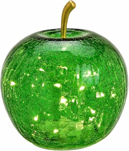 Miss Lovely Deko Apfel LED beleuchtet 20 LEDs Dekofigur Obst aus Glas in grün Wohnungs-Dekoration Herbst Weihnachten Weihnachts-Deko Weihnachtsschmuck Advent Winter
