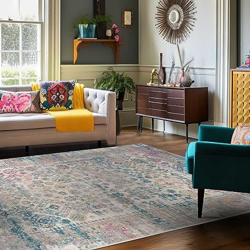 Mazovia Bunte Teppiche - Vintage Bunt Teppich für Wohnzimmer, Esszimmer, Schlafzimmer - Kurzflor Niedrigflor Pflegeleicht Oeko-TEX - Multi Mehrfarbig - Versch. Größen - 80 x 150 cm