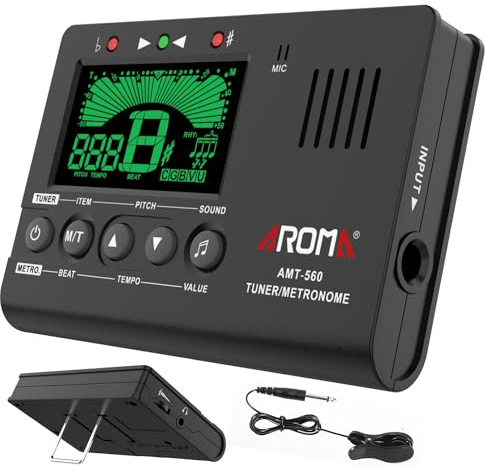 Moreup Digitales Metronom Stimmgerät, Tongenerator, 3-in-1 Musikwerkzeug mit Kontakt-Clip-on Mikrofon für Gitarre, Bass, Violine, Ukulele, Chromatisch, Klarinette, Flöte, Trompete