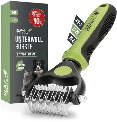 ReaVET Hundebürste & Katzenbürste Unterwollbürste für Langhaar I Mittlere Rassen I Entfernt Unterwolle & Verfilzungen I mit Massageffekt & Deckhaarschutz I Fellbürste für Hunde, Katzen