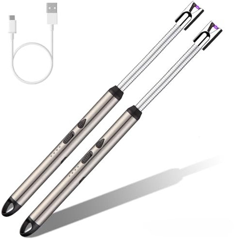 2X Mechero Eléctrico Recargable por USB, Encendedor Cocina a Prueba de Viento con Indicador LED de Batería. Encendedor Velas con Arco de Plasma y Movimiento 360º Mechero para Cocina, BBQ, Picnic.