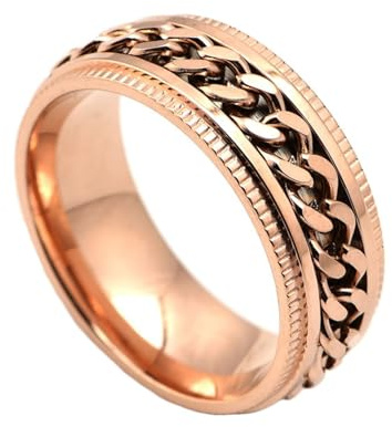 Mesnt Verlobungsring Rosegold, Fidget Ring mit gerillten Kanten der Spinner-Panzerkette aus Edelstahl für Männer Frauen Rotgold, Größe 65 (20.7)