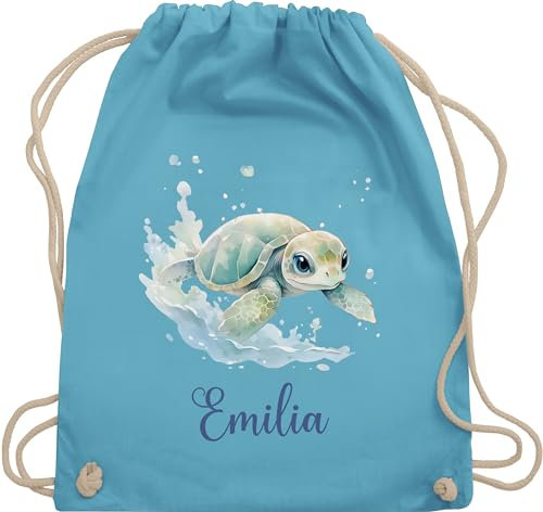 Turnbeutel Rucksack - Schildkröte mit Name personalisiert I Zootiere I Panzertier - Unisize - Hellblau - schildkröten turtle tiermotiv beutel schildkrötenmotiv und tasche turtles personalierten