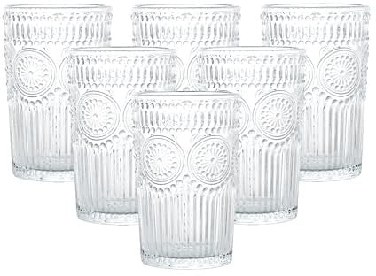 simpa Lucente Vintage Embossed Highball Drinking Glasses 380ml Set of 6