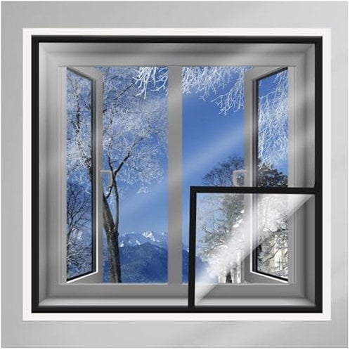 Wetterfeste Thermo Cover Fenster-isolierfolie, Isolierende Schrumpffolie Für Fenster, Verdickte Transparente Fensterisolierfolie, Kälteschutz Fensterfolie, Wiederverwendbar,WxH-95x140cm/37*55in