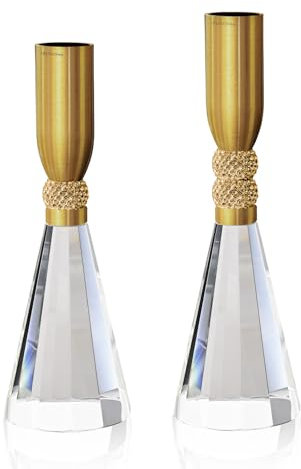 idyllictime Kerzenhalter Kristall K9 Schwerer Sockel für Kegelkerzen Stabkerzen Tischdeko Dekoration 2er-Satz (Kupfer)