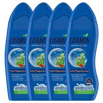 4er Set LITAMIN Blauer Traum Duft-Pflegeschaumbad (4x750ml) - für ein erholsames Badeerlebnis mit Meeresalgen & Kastanien-Essenz - Rezeptur ohne Mikroplastikpartikel Parabenen und Silikone
