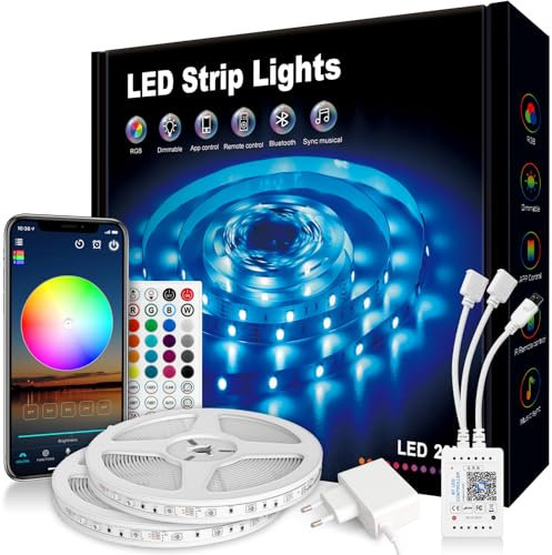 VKH Ruban LED 20m, Bande LED RGB Multicolore avec Télécommande et Application, 16 Millions de Couleurs, Décoration Lumineuse pour Chambre, Noël, Fête, Anniversaire et Mariage.(2 * 10m)
