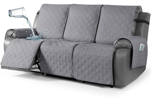 TAOCOCO Waterproof Recliner Chair Cover,3 Seater Recliner Sofa covers,Non Slip Armchair Covers for Recliners Chair with Pocket,Washable Recliners Cover Furniture Protector for Kids, Pets(Light Grey)