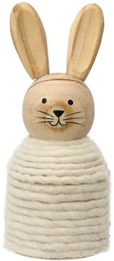 Dekofigur Hase Holz 16cm - Dekohase für Ostern Frühling - Osterhase als Osterdeko Osterschmuck Osterfiguren Ostergeschenk Frühingsdeko Tischdeko - Natur Braun Creme
