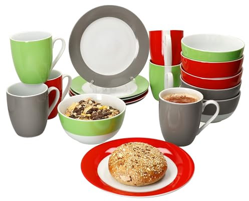 MamboCat Variant Trio 18tlg Frühstücksset I Je 6X kleine Teller, Schale 450ml & Kaffeebecher 350ml, Höhe 10,3cm für 6 Personen I Porzellan-Geschirr für Frühstücks- & Kaffeezeit