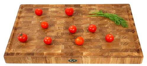 B4K® Planche à découper en chêne - 60 × 40 × 4 cm - Bloc de hachage massif - Planche en bois de cerveau antibactérien avec poignées et pieds en silicone - Parfaite pour la cuisine, la viande et le