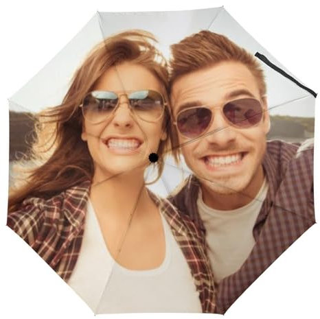 LLLGSH Personalisierter Foto Regenschirm - Winddichter Reiseschirm mit Foto Text - Schnelltrocknender Schützt vor Regen - Auf-Zu-Automatik für Paare, Familie, Unisex
