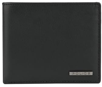 Police Portefeuille Homme en Cuir Véritable, Fin avec Porte-Monnaie, Porte-Cartes et Boîte Cadeau, Noir