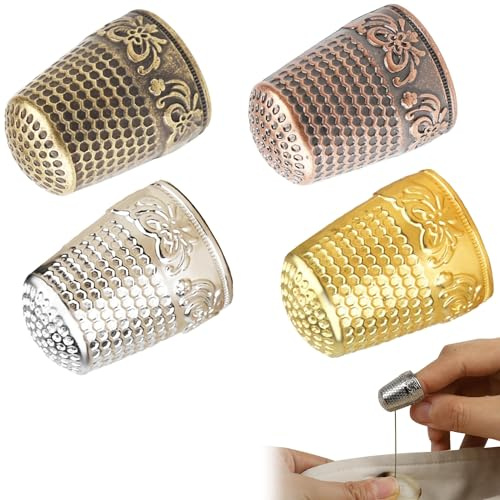 4PCS Thimbles for Hand Sewing, Metal Finger Protectors for Hand Sewing, Finger Guards for Quilting and Embroidery, Durable Needlework Set with Secure Fit for Craft Projects