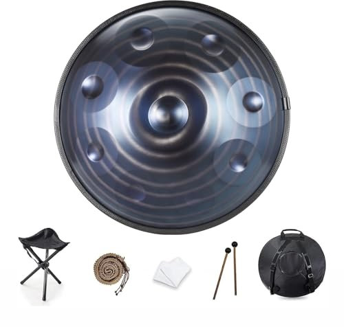 Handpan Drum 9/10/12 Noten 22 Zoll Handpan-Trommel 432 Hz/440 Hz d-Moll for Klangheilung, persönliche Meditation, Yoga, mit weicher Tasche, Schlägeln, Handpan-Trommelhalter, Reinigungstuch(Color:G,Siz