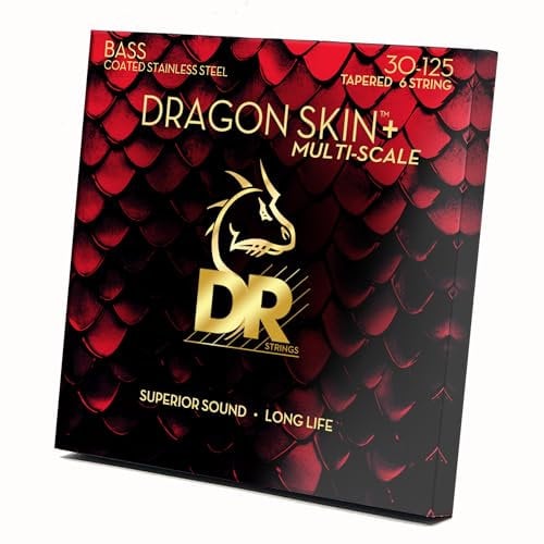 DR Strings DRAGON SKIN+ (DBSM6-30) – Saiten für E-Bass, 6-Saiter Set Multi-Scale, Stainless Steel, Round Core, Medium 30-125 - Handgefertigt in den USA