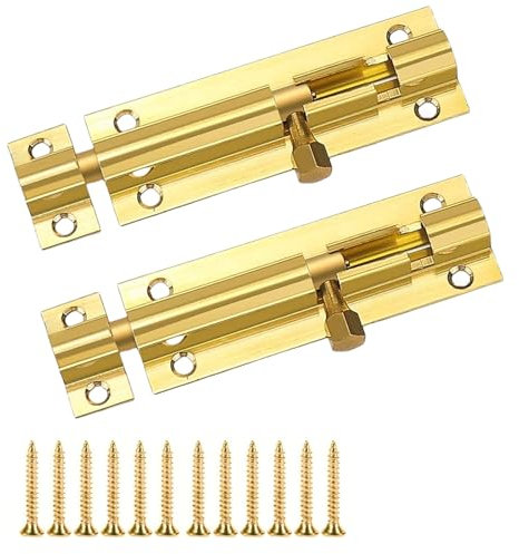 2 Set Door Lock Bolts Shed Door Tower Bolt Heavy Duty Black Door Bolt Latch Slide Barrel Door Bolt Security Lock Latch with Screws for Internal Door Shed Bathroom Toilet Shed (Gold, 3inch)
