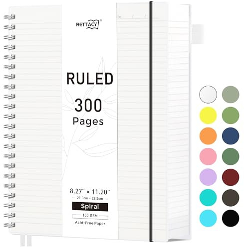 RETTACY A4 Notebook, Notepad, Wirebound Spiral Notebooks 300 pages/150 Sheets for Writing,100gsm College-Ruled Paper, Retro PVC Cover, for Men Work Office School,21.5 x 27.9cm - Transparent