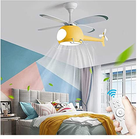 Ventilatore Silenzioso Ventilatore da soffitto per Elicottero con Luce a LED Ventilatori da soffitto con Lampada e Telecomando dimmerabile Reversibile a più velocità per lampadario per Bambini con v
