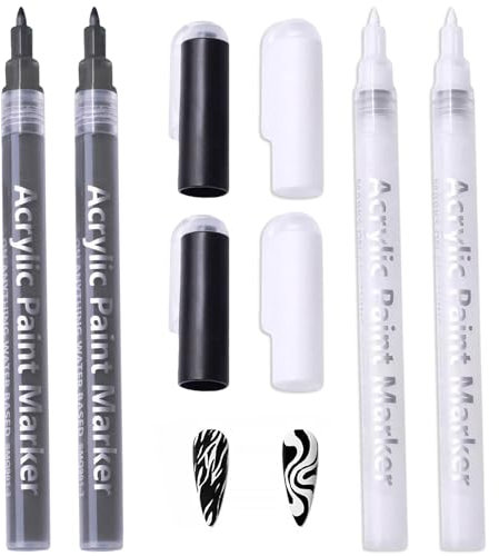 4Pcs 3D Nagelweißstift French Nails Stift Nagellack Stift Nagelweiss Stift French Manicure Stift Manicure Pen Graffiti Stifte Pinsel Nageldesign für Frauen Nageldesign für Halloween(Weiß+Schwarz)
