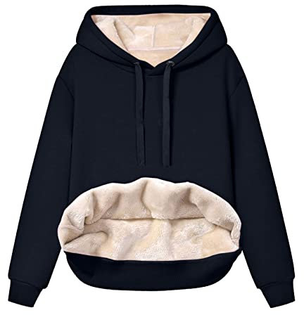 Pyjama Plaide Veste pour Femme Couleur Rose Pale Femmes épais Polaire à Capuche Sweat Polaire doublé Hiver Velours Chaud à Capuche col en V à Manches Pyjama Plaide Veste pour Femme Couleur (Navy, M)