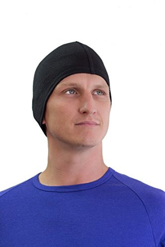 Brass Monkeys - 100% pura lana merino - Skull Cap - Nuova Zelanda Made - Traspirante, ideale per sotto i caschi - Cappello nero unisex per uomo e donna, Tutto nero, M