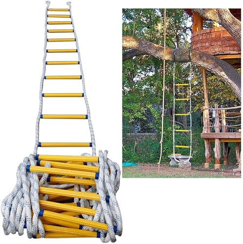 Capacity up to 420KG Fireproof Rescue Ladder Reusable Rope Ladder for Emergency Fire Escape Lightweight Fire Escape Ladders Aerial Work Safety Response Compact(5m)