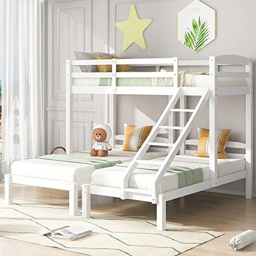 Gelukueub Triple Bunk Beds, Bunk Bed Triple Sleeper with Side Ladder for Children and Teens 3FT, Without Mattress, White (90x190cm,90x200cm)