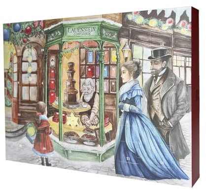 Lauensteiner Nostalgie-Adventskalender 300 g handgefertigte Trüffel und Pralinen, 13fach sortiert - mit Alkohol. Geschenk für Männer und Frauen