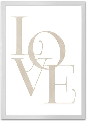 ARTFAVES® Poster - LOVE Beige | Wanddeko Wandbild Typografie Spruch Liebe | mit Rahmen Weiss | 21 x 30 cm