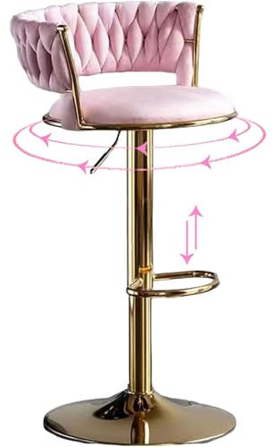 Drehbare Barhocker, Verstellbarer Barhocker Mit Gewebter RüCkenlehne, Einzelnes Goldenes Samtbein Mit FußStüTze, Moderne Verstellbare StüHle FüR KüCheninseln,Rosa