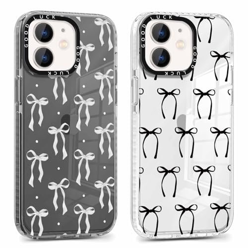 Xylota 2 Stück Transparent Handyhülle für iPhone 11 6,1 Hülle, Durchsichtig Case Muster Aesthetic Schleifen Mädchen Frauen Schutzhülle, Weich Silikon TPU Bumper Stoßfeste Cover für iPhone 11,02