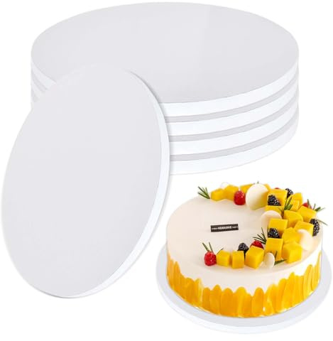 Cake Board, Cake Drum 10 Inch Round, 5 PCS Cardboard Cakes Plate 12 mm Thick, Reusable Base Plates for Cakes, Pies, Cupcakes Bread, Desserts, Wedding, Birthday, Party