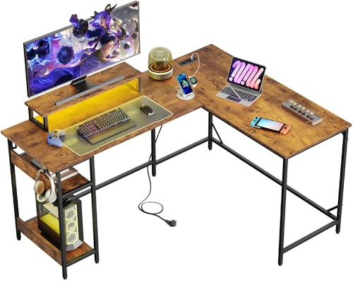 DEVAISE Schreibtisch für Gaming, Büro und Telearbeit, 150 x 120 cm, Braun