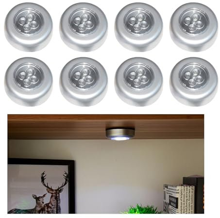RJFUJP 8 PCS Stick on Wall Lights, Stick on Lights, Battery Powered LED Spot Lights for Car, Battery Powered for Cabinets, Kitchen, Stairs, Storage Rooms [Energy Class A]