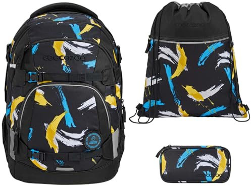coocazoo MATE Schulranzen-Set 3tlg für Mädchen und Jungen ab der 4. Klasse mit Rucksack. Schlamperetui und Sportbeutel (Crazy Artnight)