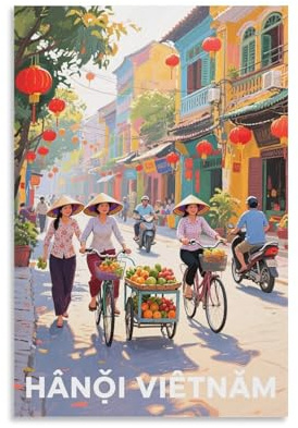 Hanoi Vietnam, Vintage-Reiseposter, 20 x 30 cm, Wanddekoration, Gemälde, Leinwand, Wandkunst, Wohnzimmer, Poster, Schlafzimmer