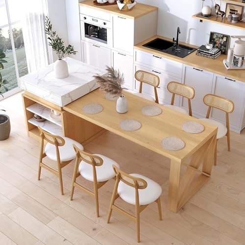 Homary Isla de Cocina Extensible con Almacenamiento múltiple para Cocina y Comedor, hacia la Derecha 185-235cm x 90cm
