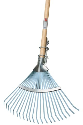 IDEAL Professional Adjustable Fan Broom | 22 Flat Blunt Tines Made of Spring Steel | 4 Reinforced Outer Tines | Blue Galvanised | Working Width 320-480 mm | Ash Long Handle 140 cm | Premium Quality
