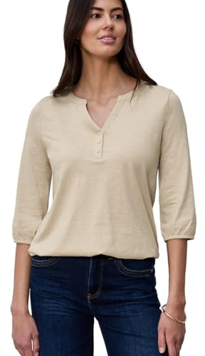 Damen 3/4-Arm Shirt mit Split Neck und Knöpfen