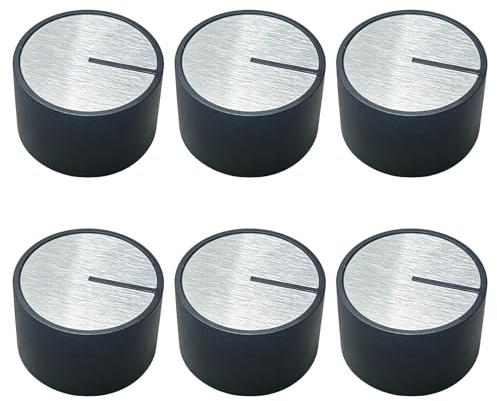 6 Pcs Mandos Cocina Gas 6mm Universales, Botones de Control para Horno y Estufa, Interruptores Giratorios de Metal para Placa de Cocina, Recambios para Quemadores de Gas, Plata
