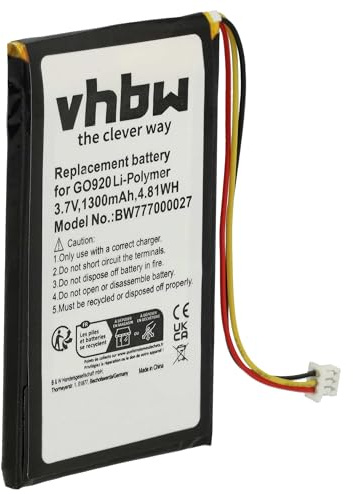 vhbw Akku kompatibel mit Tomtom Go 720 | 720T, 920T, 620, 520, 920 GPS Navigation Navi (1300 mAh, 3,7 V, Li-Polymer)