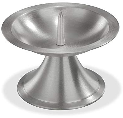 (045.2SS) Metalleuchter gebürstet mit Dorn, Silber, 110mm für Taufkerzen, Kommunionskerzen, Konfirmationskerzen, Hochzeitskerzen