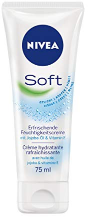 NIVEA Soft Creme im 1er Pack (1 x 75 ml), erfrischende Feuchtigkeitscreme mit Jojoba-Öl und Vitamin E, pflegende Hautcreme für Gesicht, Körper & Hände