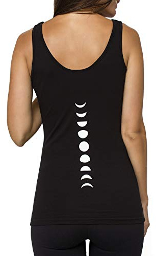 TREELANCE Bio-Baumwolle Yoga Workout Tank Top Spirituell Moon Shirts Tops Tees für Frauen - Schwarz - Mittel