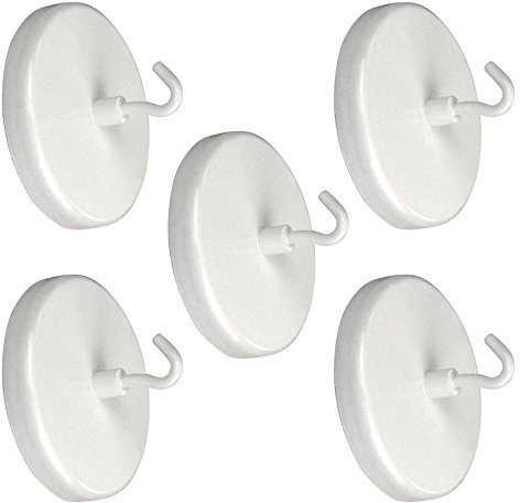5 x Gancio magnetico bianco laccato, fino a 24 chili, diametro 63 mm, calamita gancio, calamita tonda