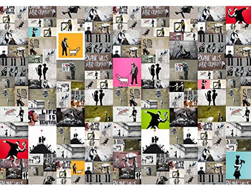 Runa Art Fototapete Banksy Collage 352 x 250 cm Vlies Tapeten XXL Moderne Wandtapete Wohnzimmer Schlafzimmer Bunt 9084011a