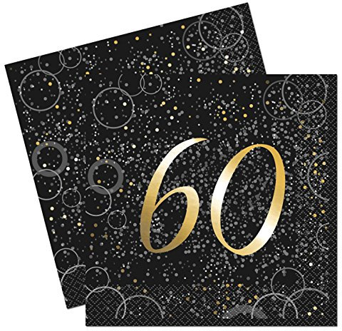 Unique Party 57493 - Glitz Gold Foil 60th Birthday Paper Napkins, Pack of 16